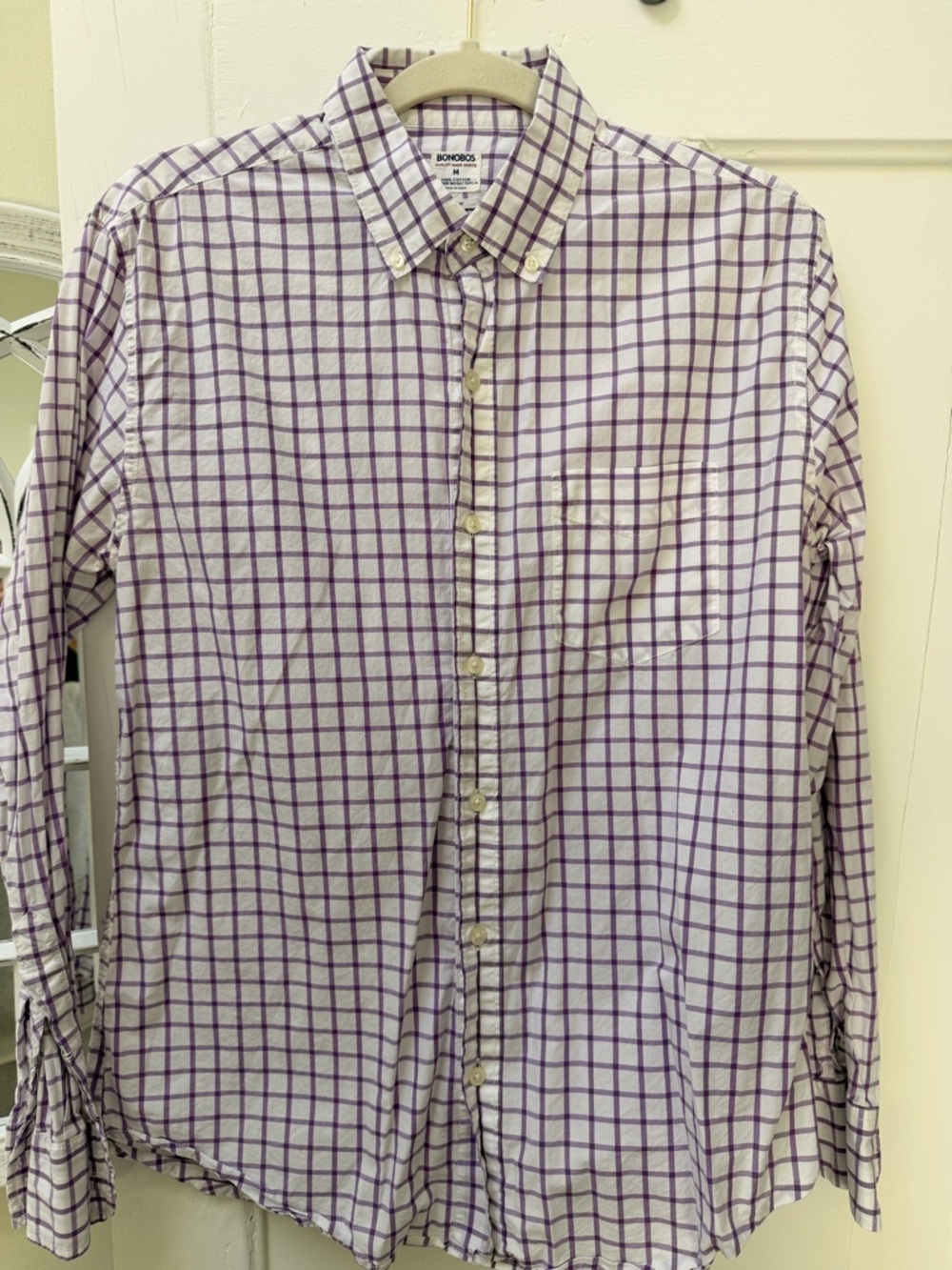 Bonobos White and Purple Windowpane Button-Down Shirt